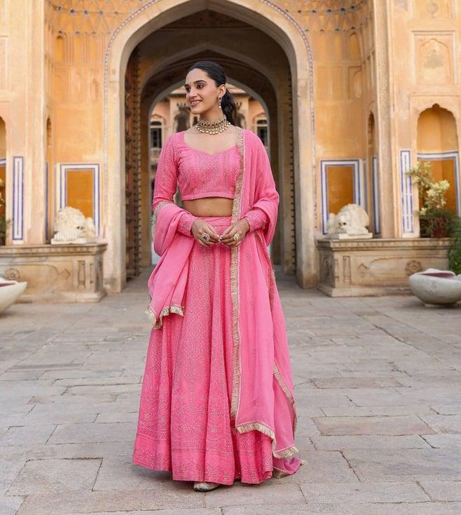 everbloom sannah pink aafreen lucknowi embroidered lehenga set