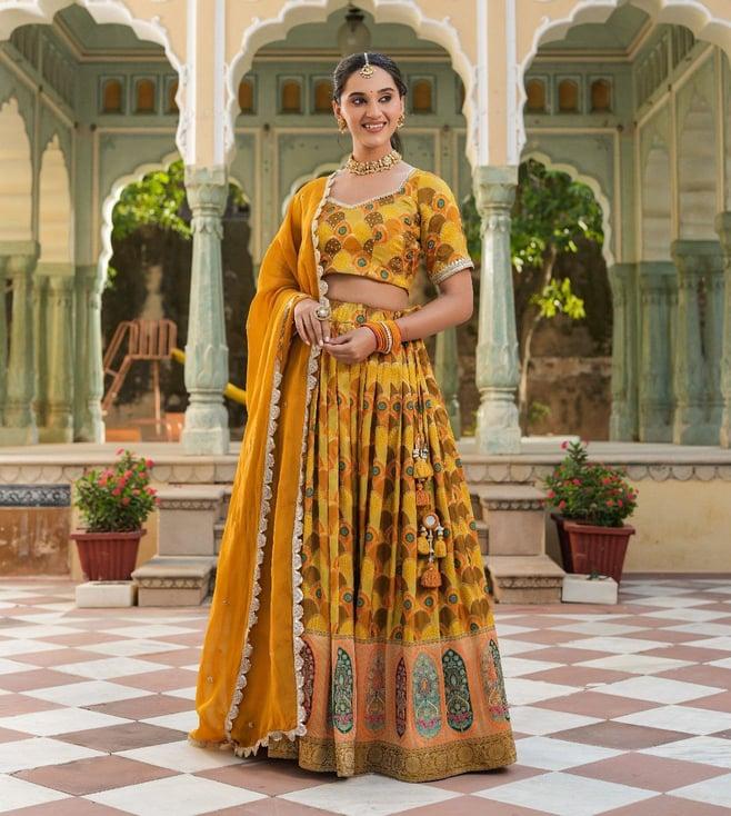 everbloom viha yellow jashn silk printed lehenga set