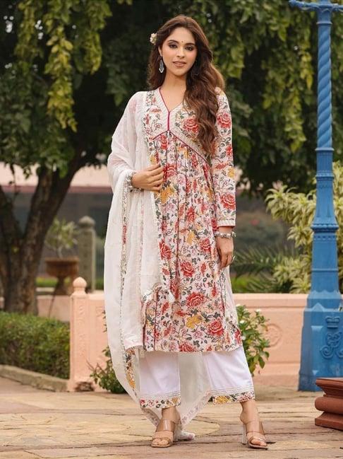 everbloom white nargis flower alia set with pant and dupatta