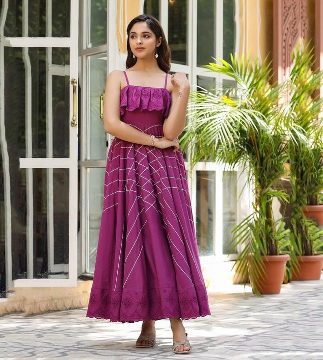 everbloom wine aanya embroidered flared gota lace dress