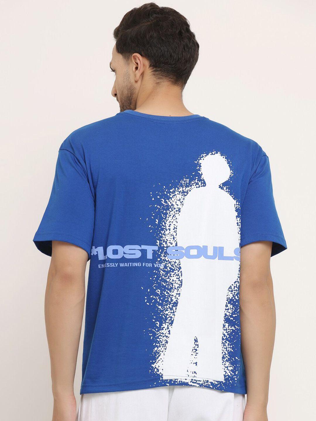 everdion men blue & white typography printed bio finish loose t-shirt