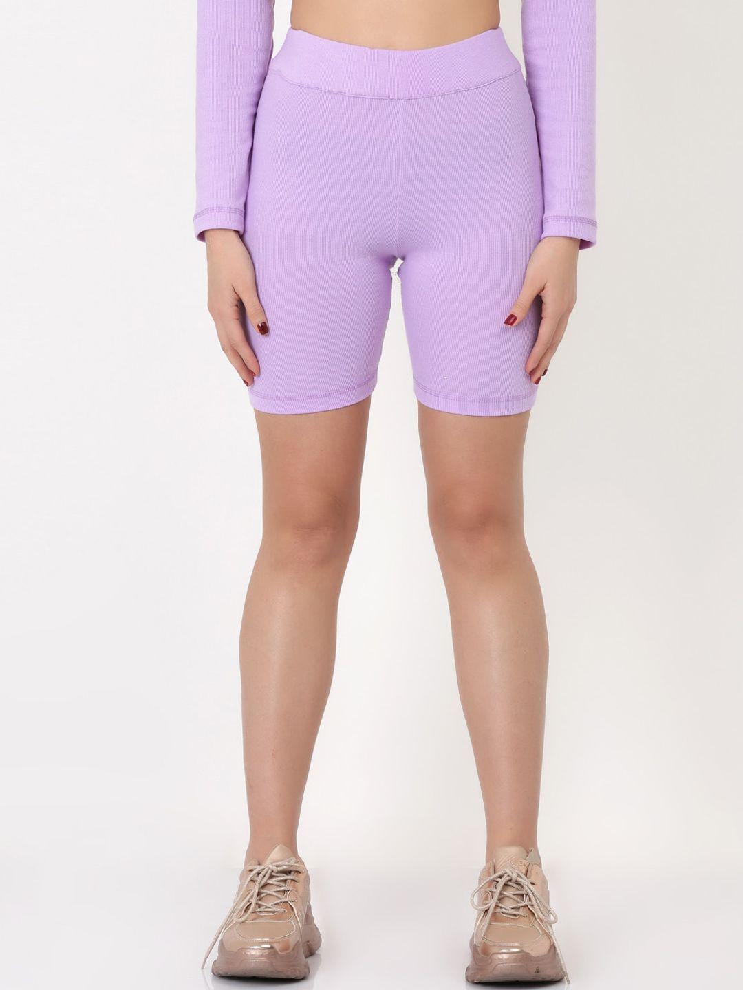 everdion women lavender solid skinny fit cotton biker shorts