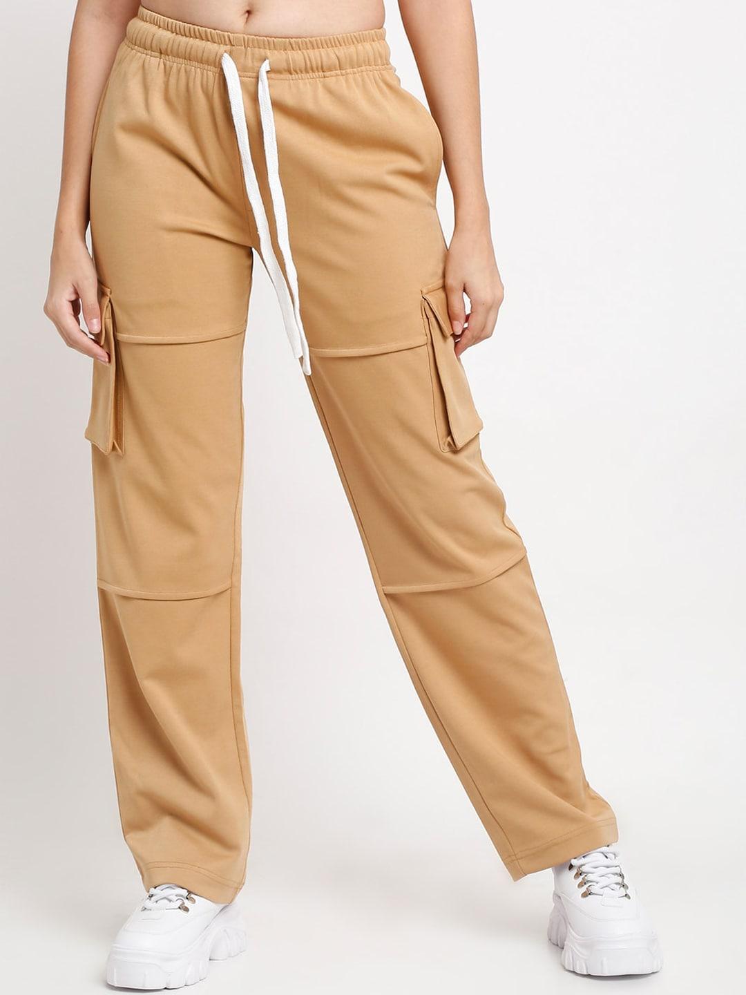 everdion women tan relaxed straight leg straight fit high-rise cargos trousers