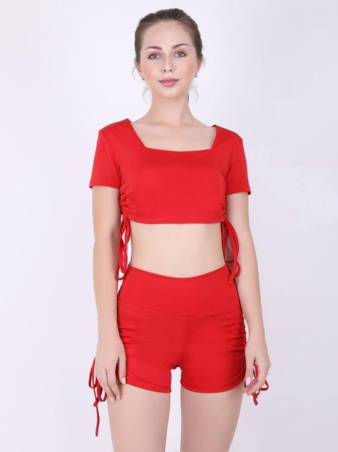 everdion  red half sleeve crop top