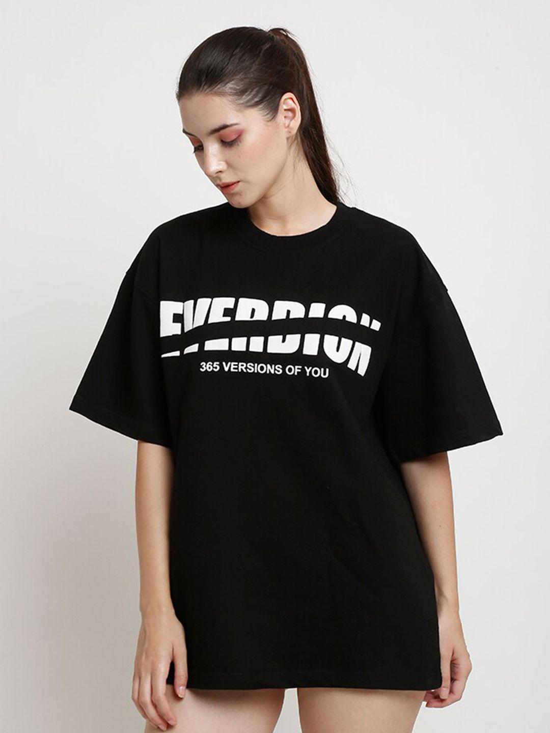 everdion brand logo printed drop-shoulder sleeves oversized pure cotton t-shirt