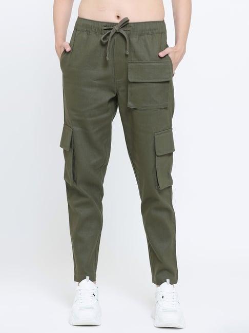 everdion olive cotton regular fit mid rise cargo pants