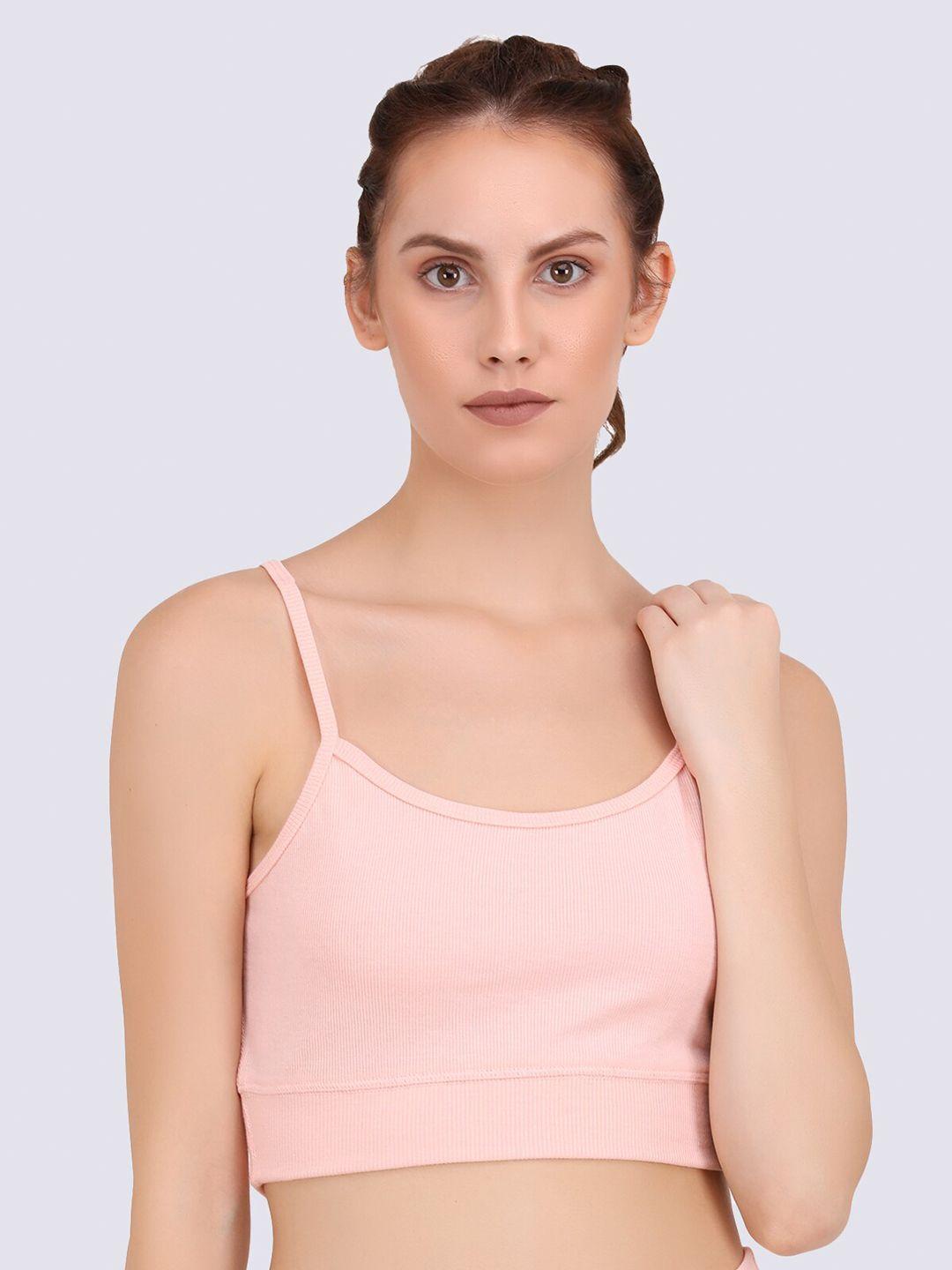 everdion peach-coloured solid shoulder straps cotton bralette crop top