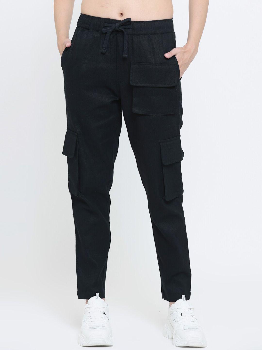 everdion women black relaxed straight leg straight fit cargos trousers