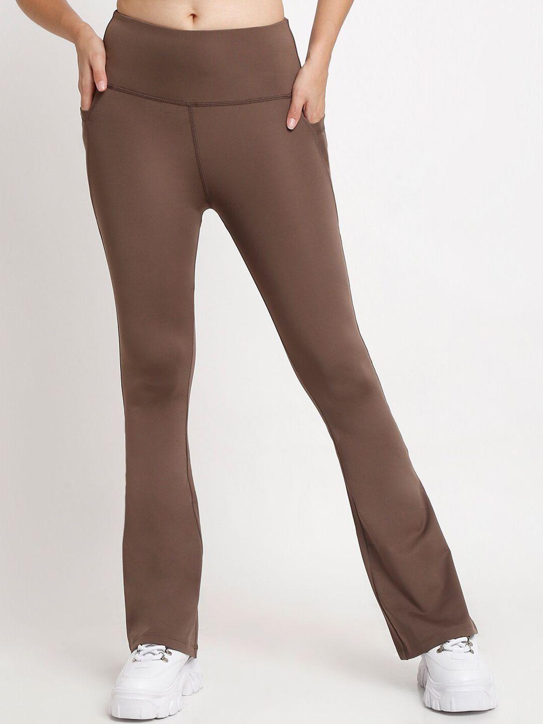 everdion women brown comfort flared high-rise trousers