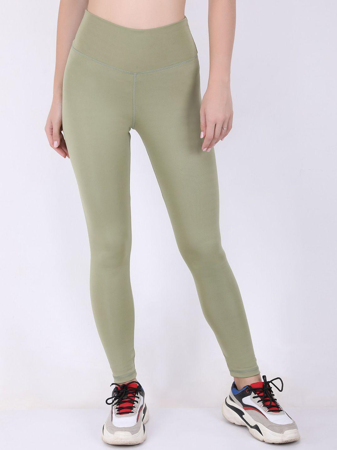 everdion women green solid skinny fit tights