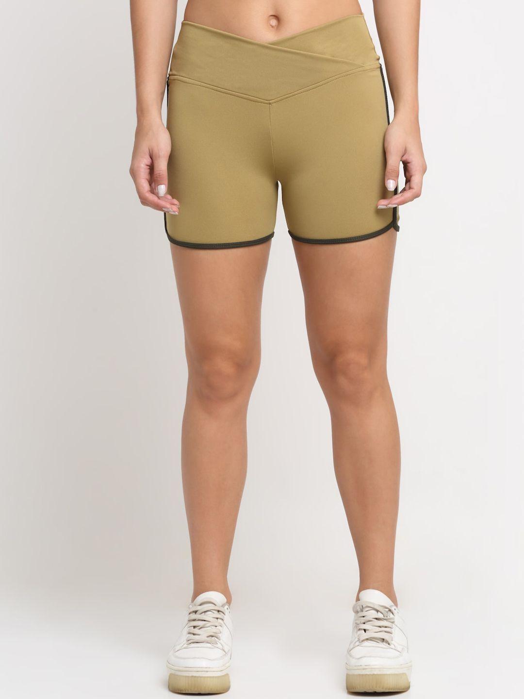 everdion women khaki slim fit running sports shorts