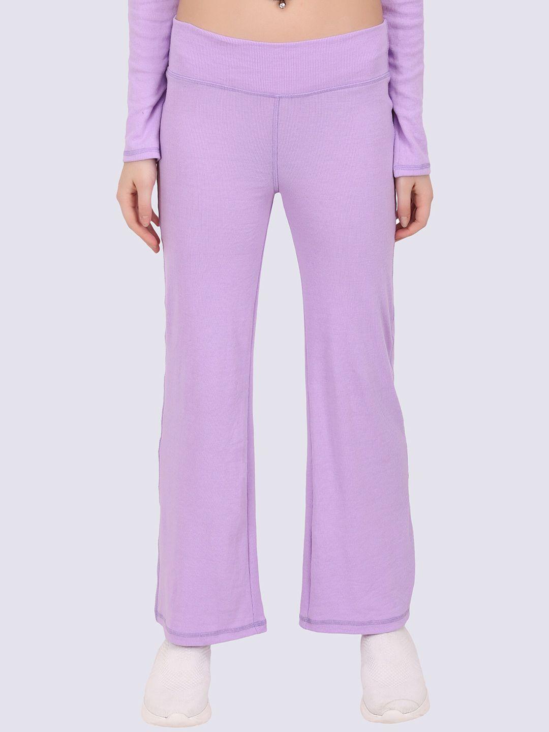 everdion women lavender ribbed flared cotton leggings