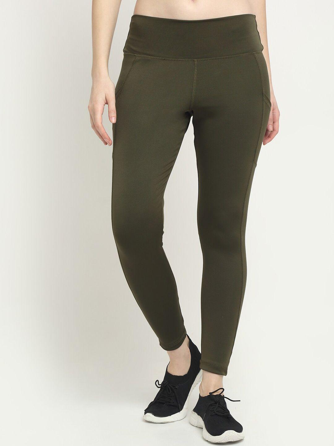 everdion women olive green coloured solid slim-fit tights