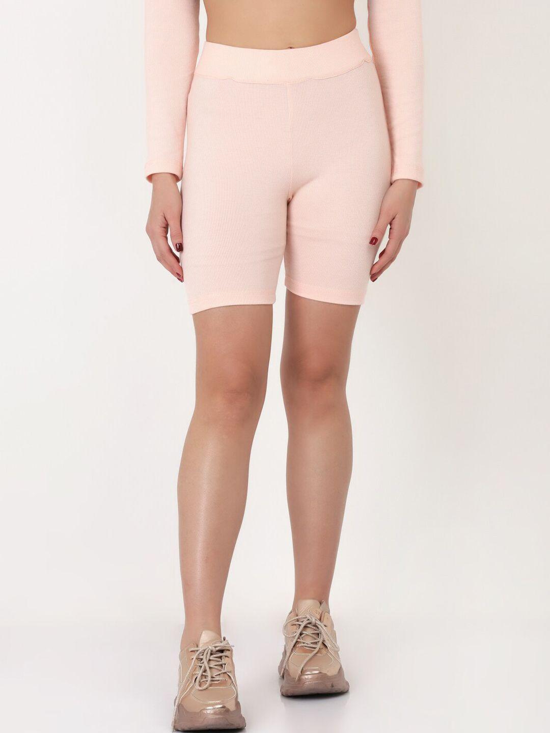 everdion women peach-coloured skinny fit high-rise yoga shorts