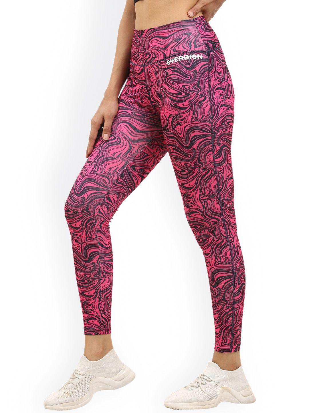 everdion women pink printed skinny-fit sports tights