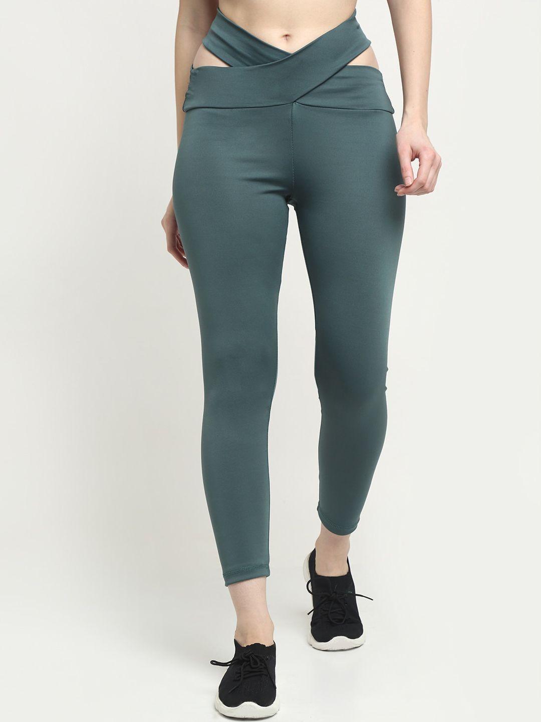 everdion women teal-green solid slim-fit tights