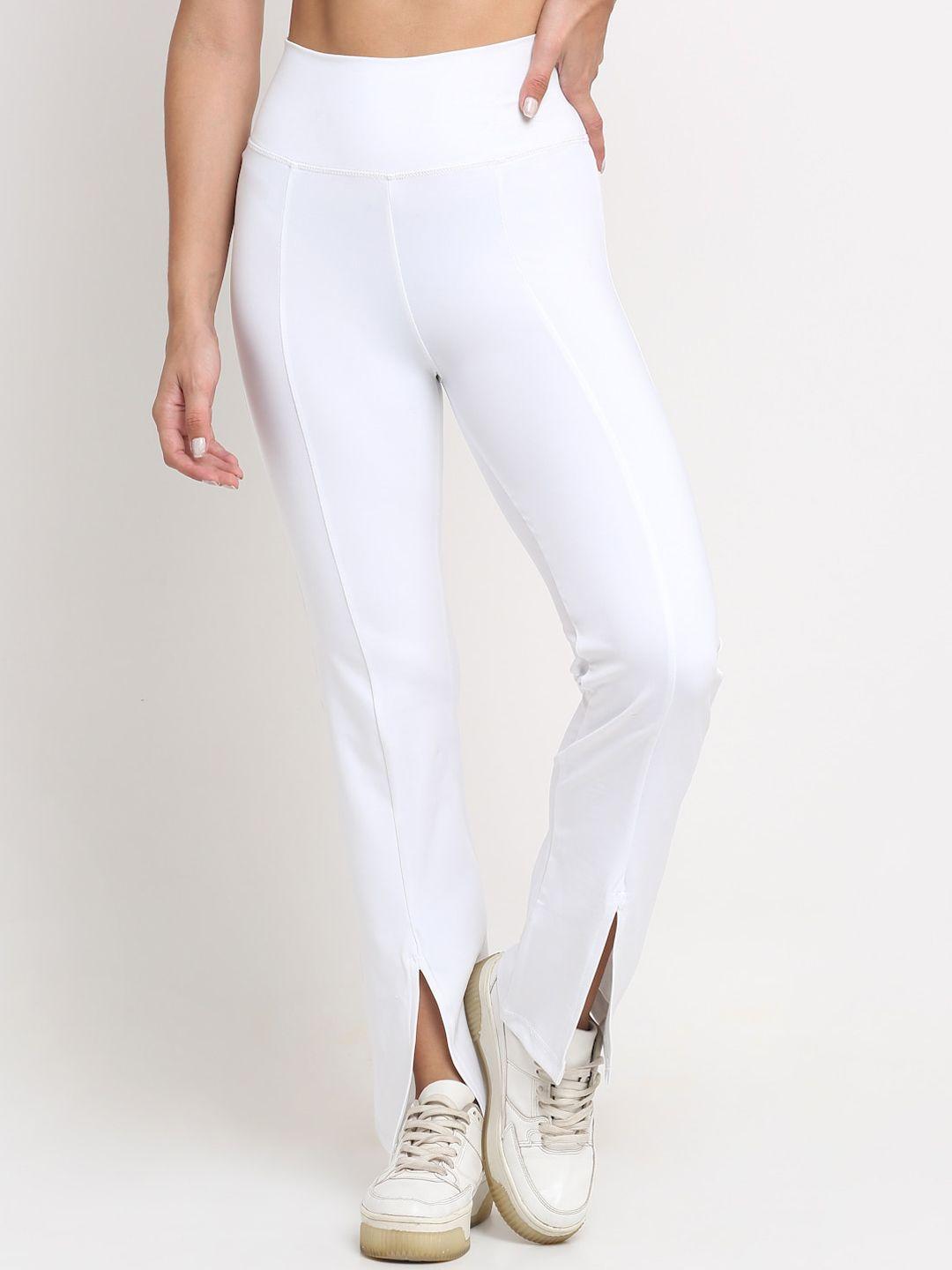 everdion women white relaxed straight leg flutter flare high-rise non iron yoga trousers