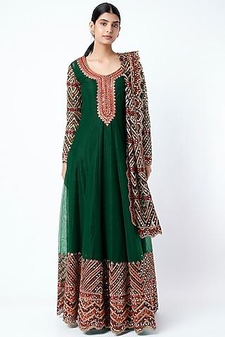 evergreen embroidered anarkali set