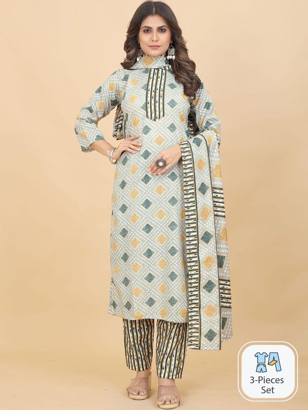 evermore bandhani printed kurta with trousers & dupatta