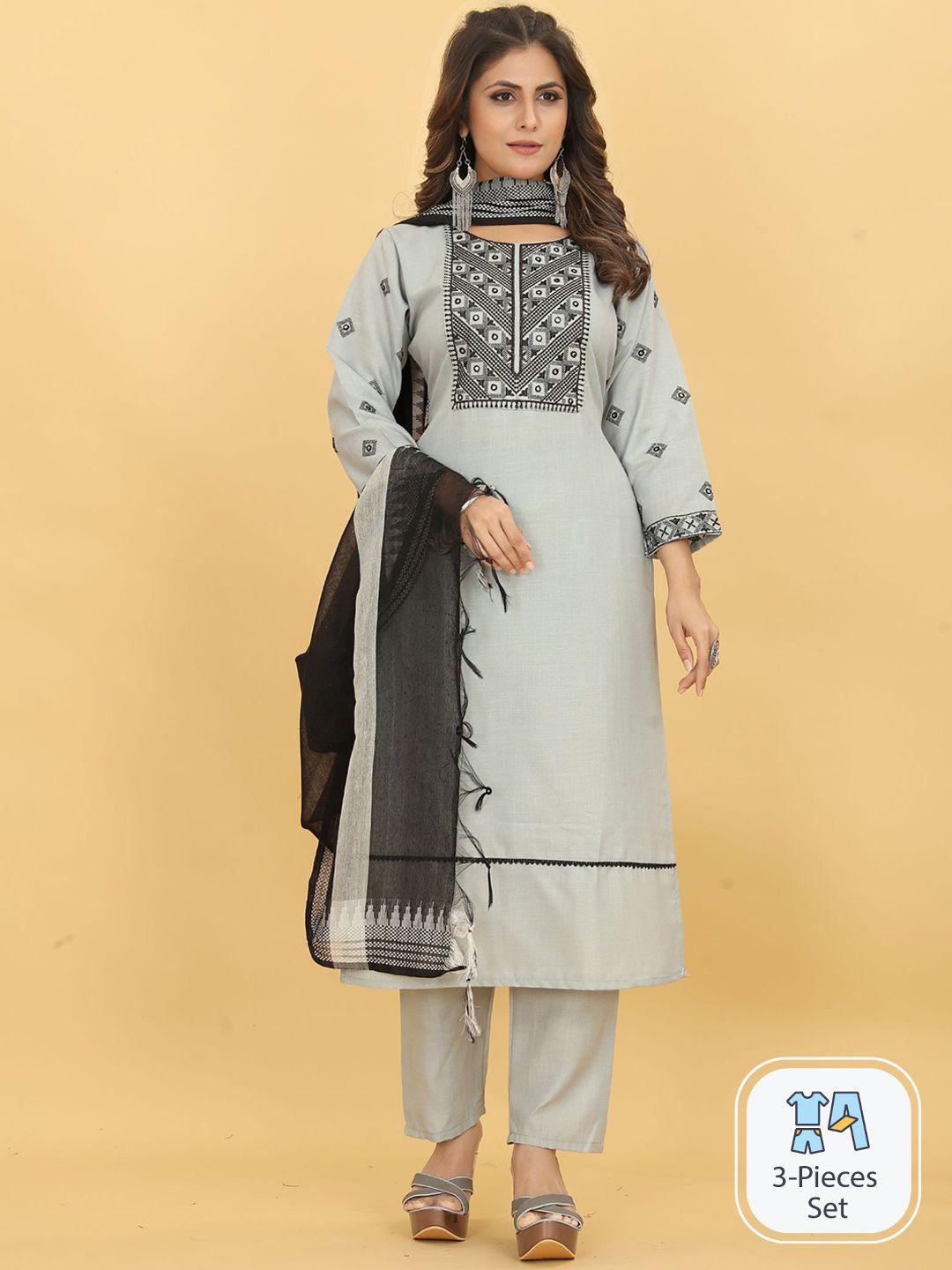 evermore ethnic motifs embroidered mirror work kurta with trousers & dupatta