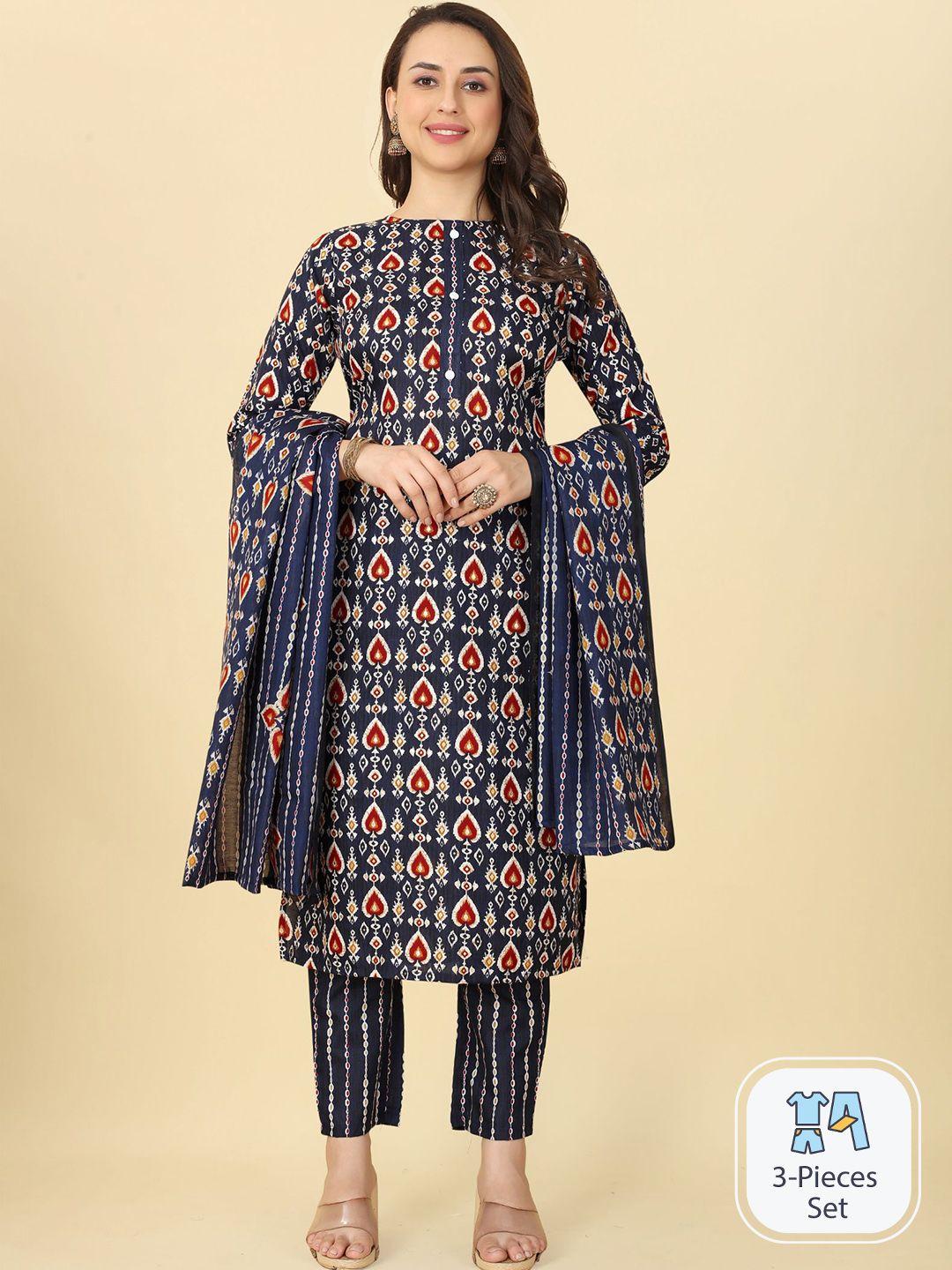 evermore ethnic motifs printed regular kurta & trousers with dupatta