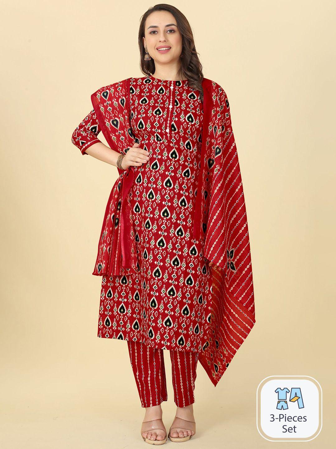 evermore ethnic motifs printed regular kurta with trousers & dupatta