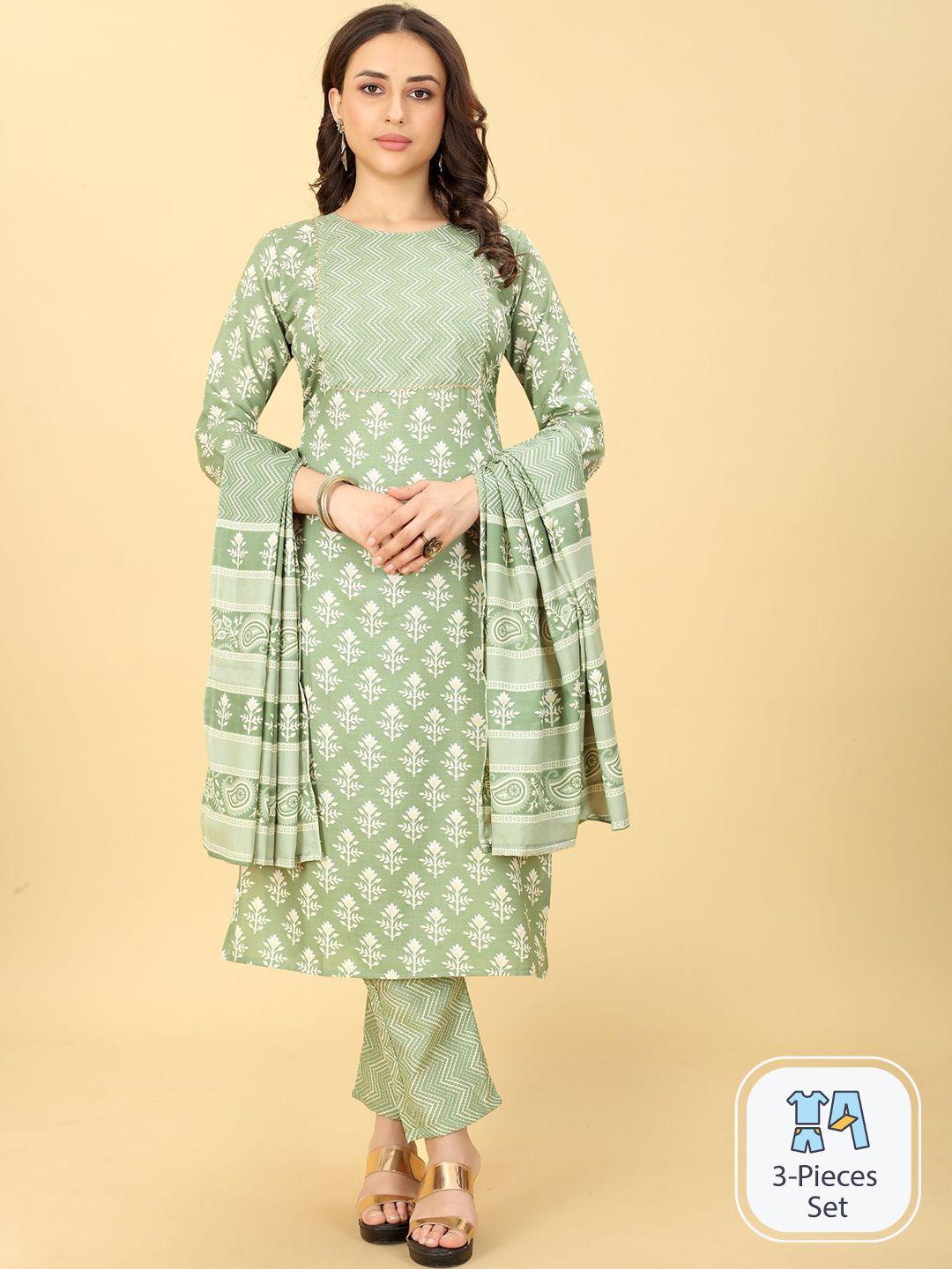 evermore ethnic motifs printed regular straight kurta & trousers with dupatta