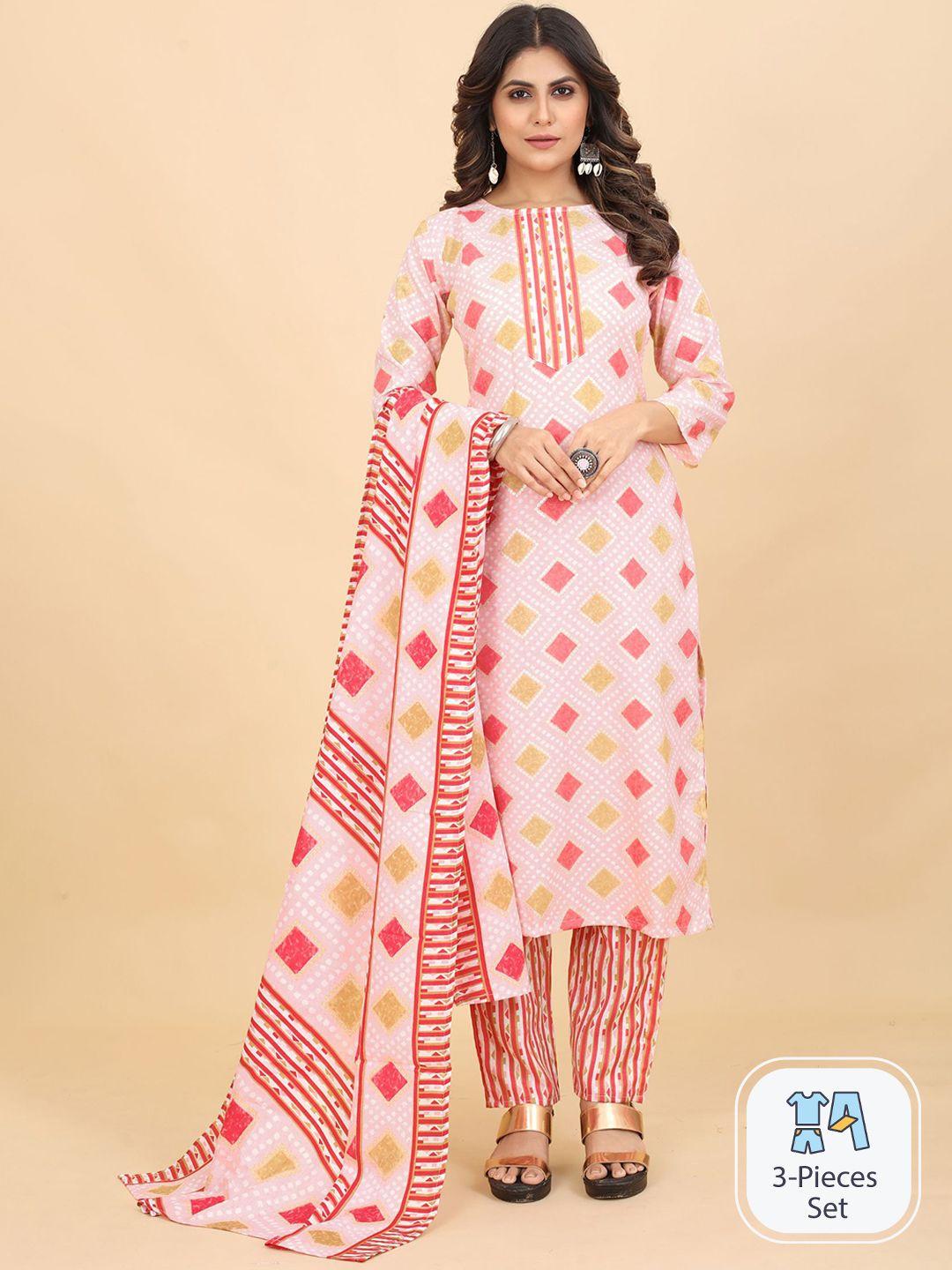 evermore ethnic motifs printed straight kurta with trousers & dupatta