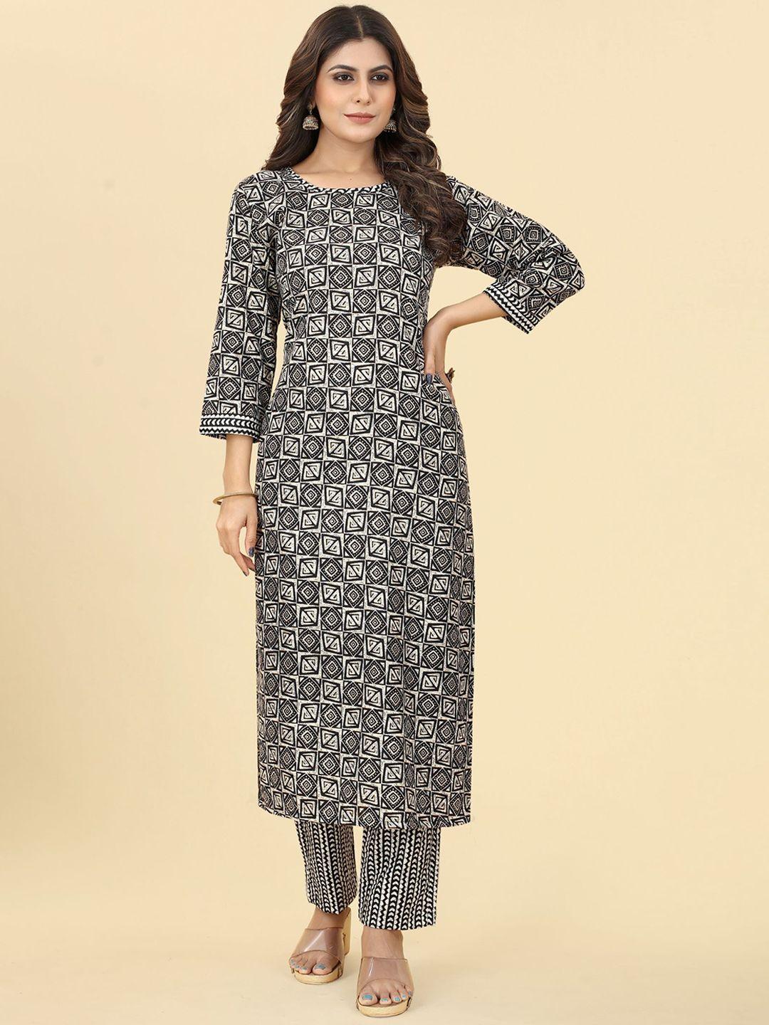 evermore ethnic motifs printed straight kurta with trousers