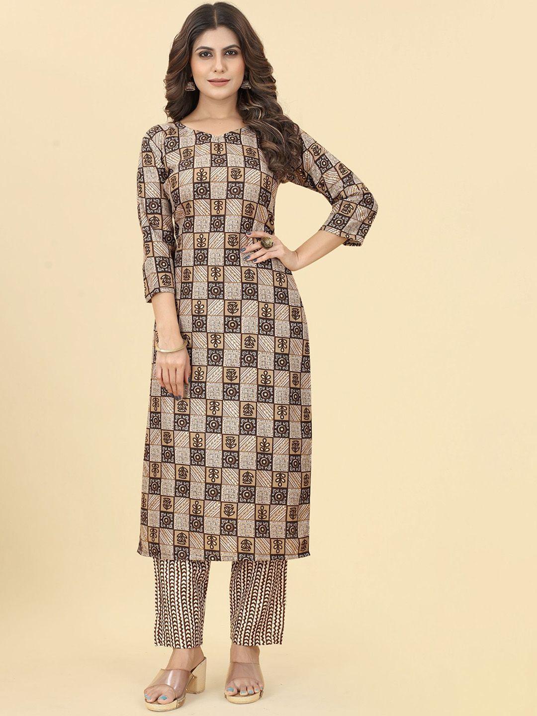 evermore ethnic motifs printed straight kurta with trousers