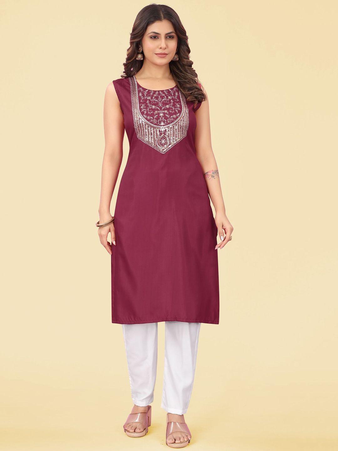 evermore floral embroidered regular thread work straight kurta with trousers
