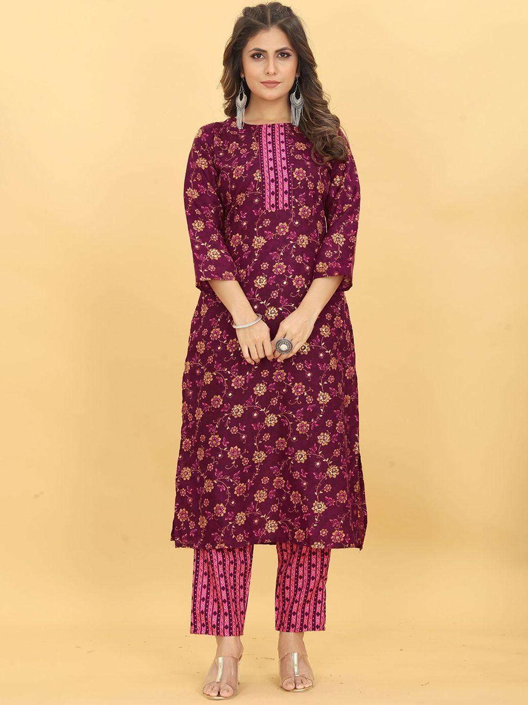 evermore floral printed boat neck kurta with trousers