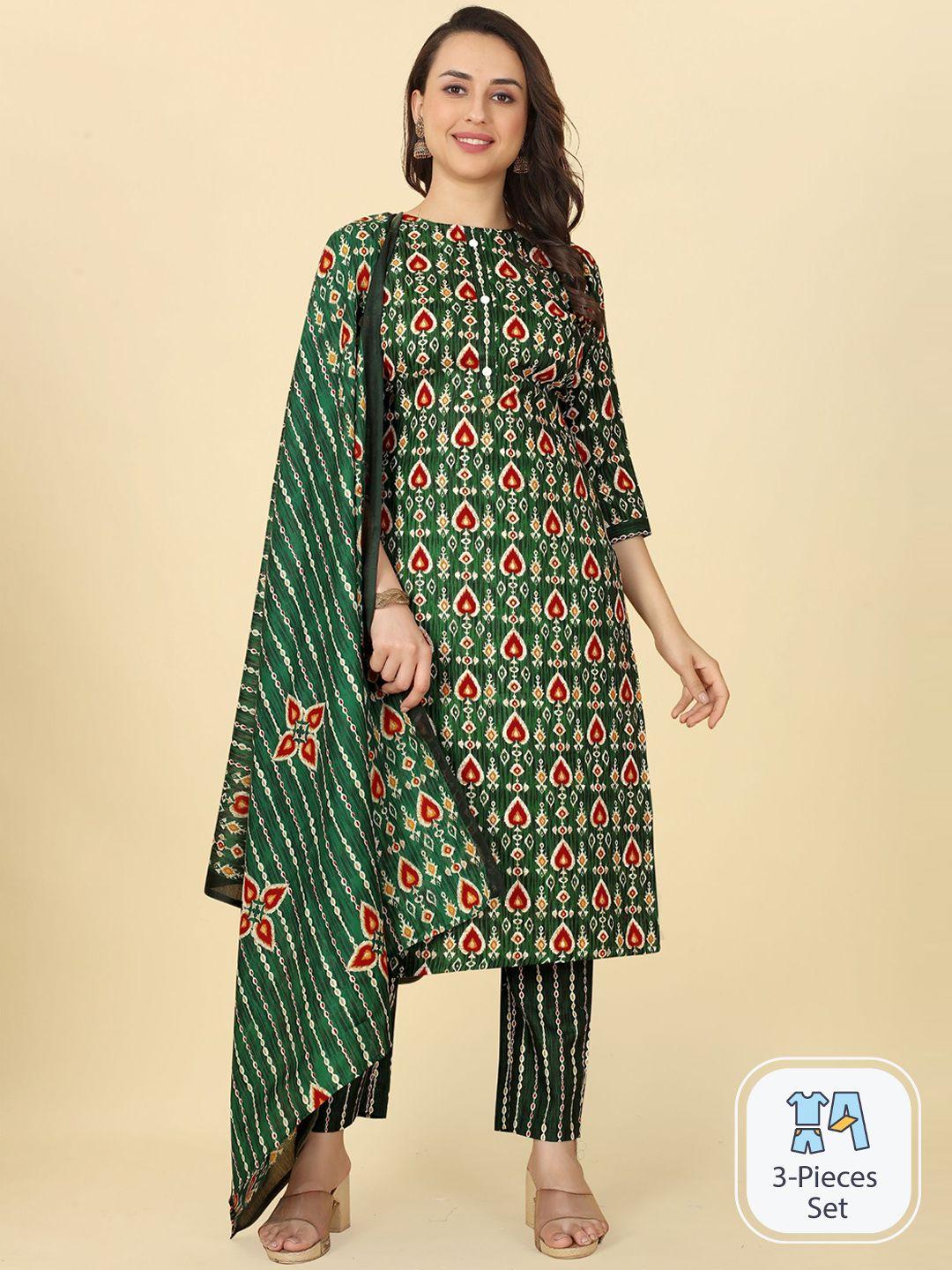 evermore floral printed kurta with trousers & dupatta