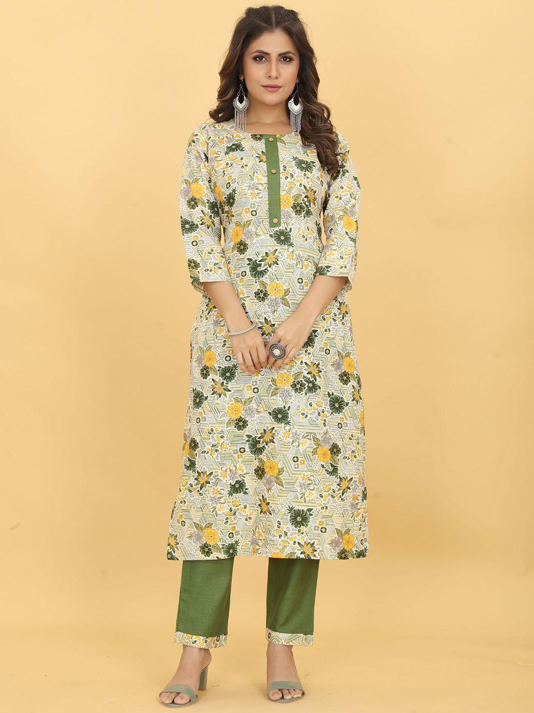evermore floral printed regular kurta with trousers