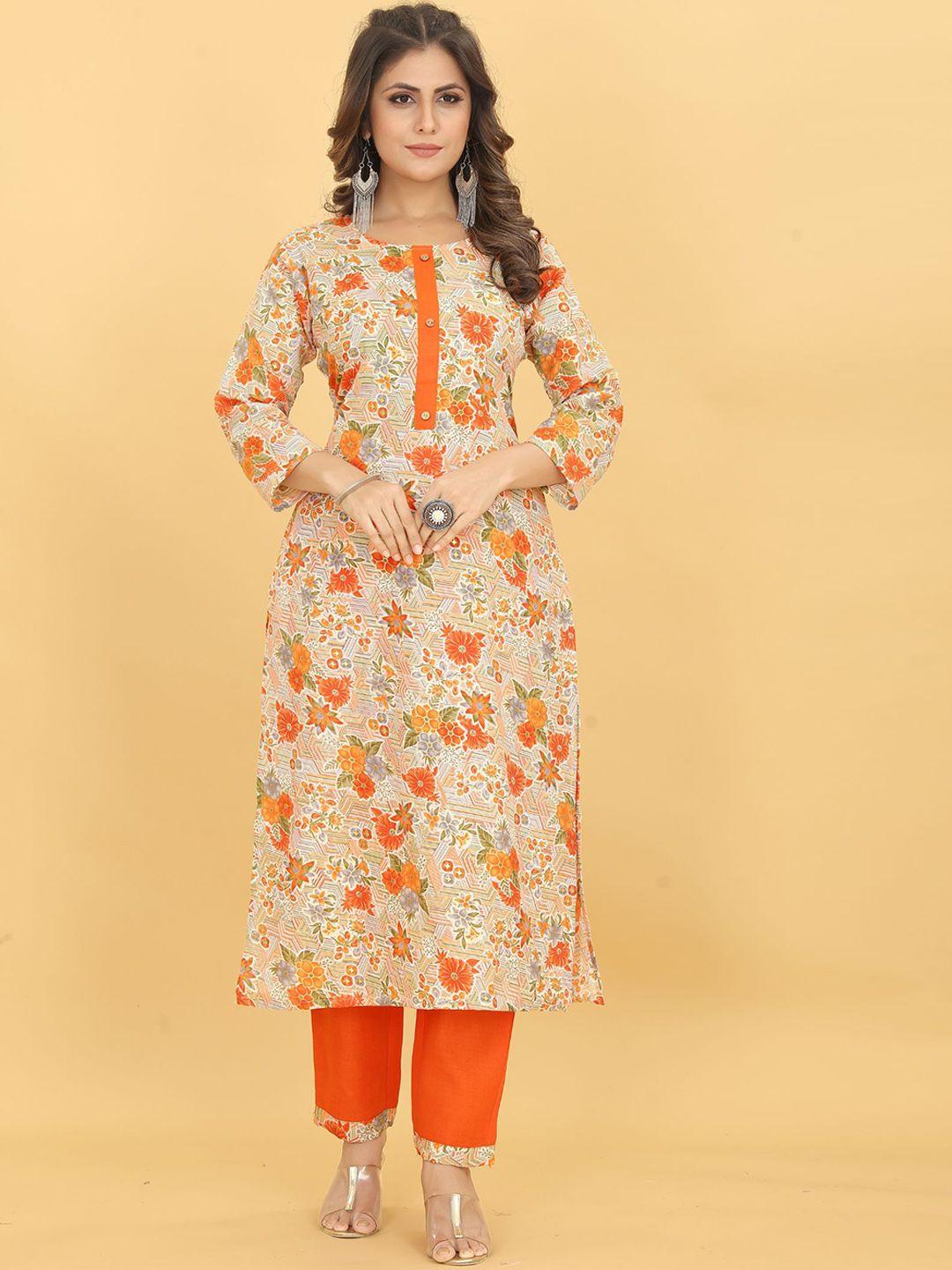 evermore floral printed regular kurta with trousers