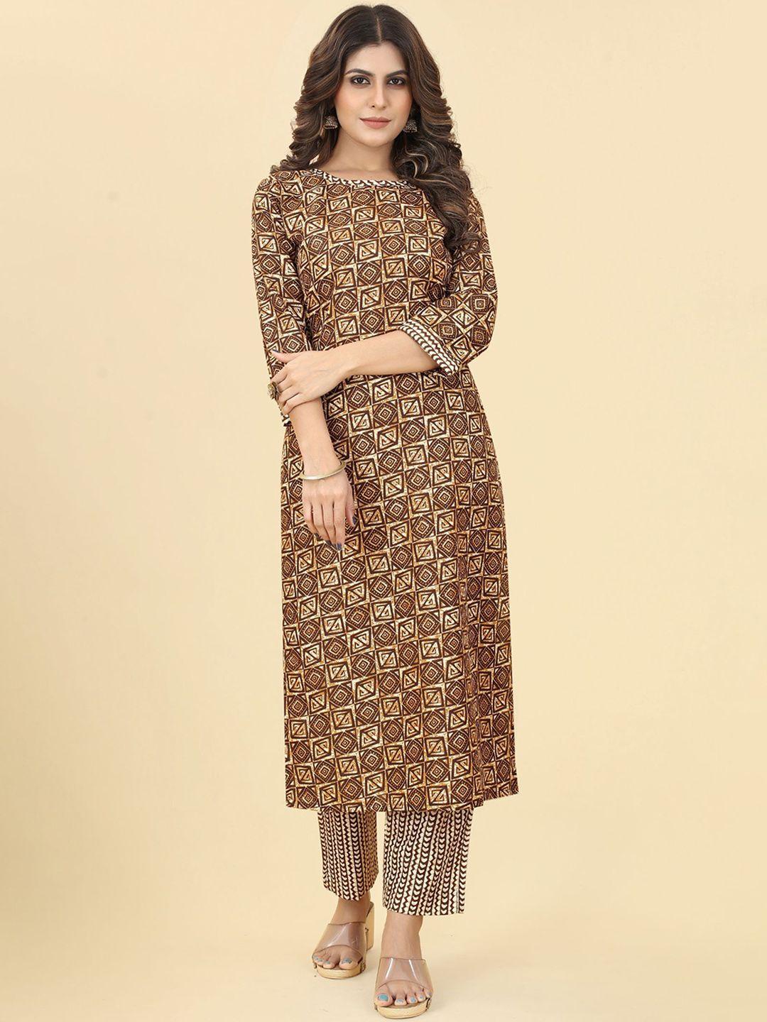 evermore geometric printed regular kurta with trousers