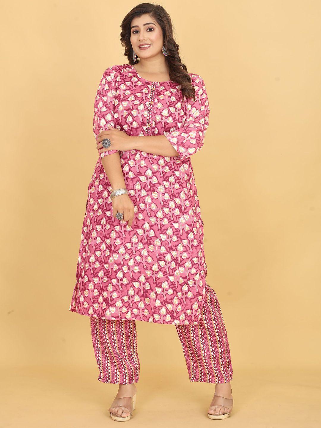 evermore women pink floral printed regular kurti with trousers