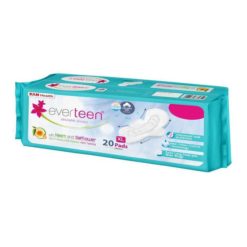 everteen neem & safflower xl cottony-dry sanitary pads - 40 pads