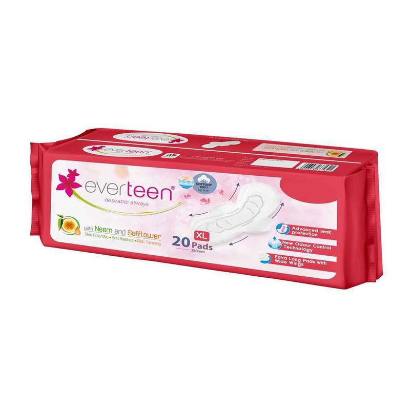 everteen neem & safflower xl cottony-soft sanitary pads - 40 pads