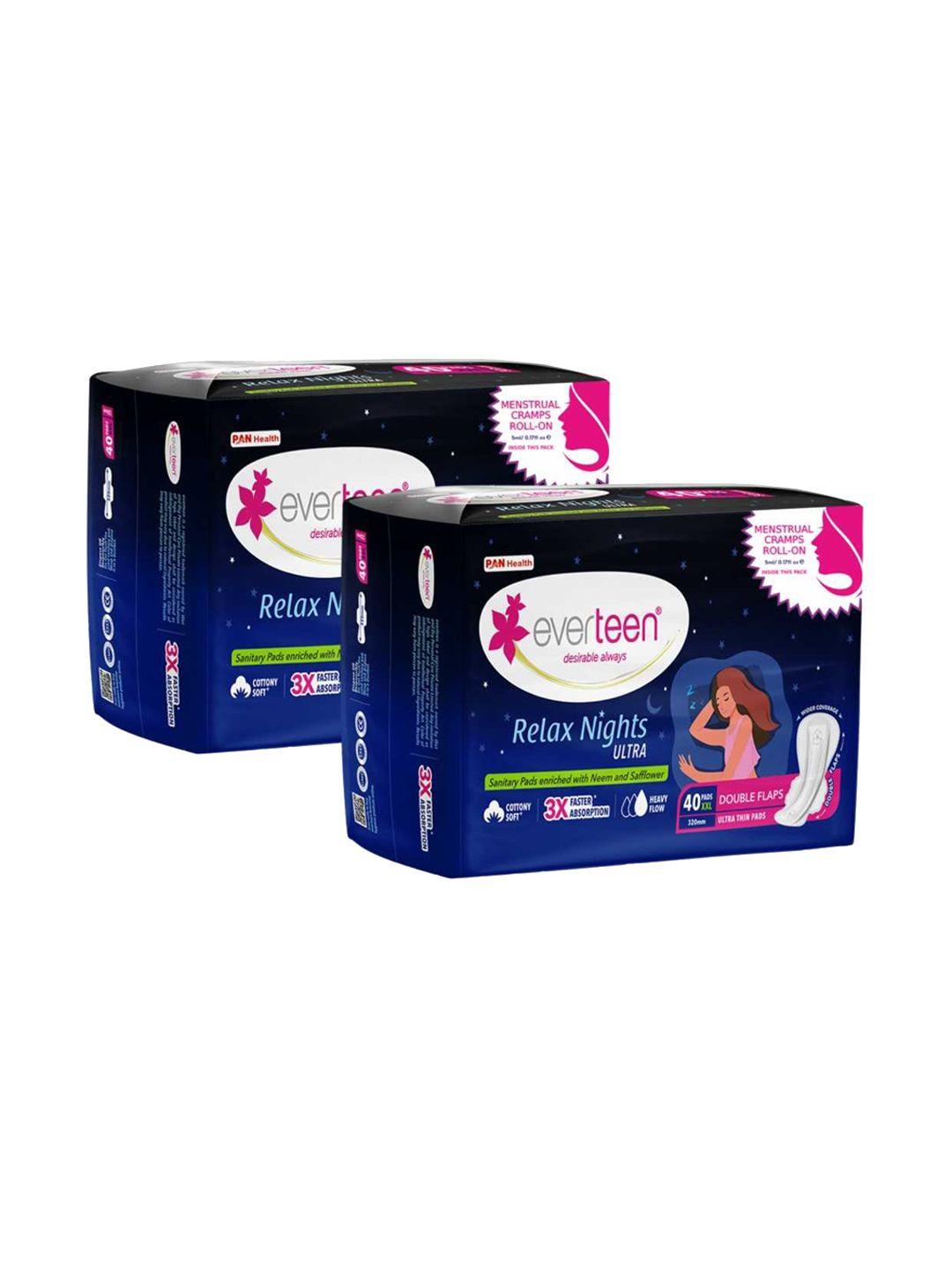 everteen set of 2 relax nights ultra sanitary pads xxl with cramps roll on - 40 pads each