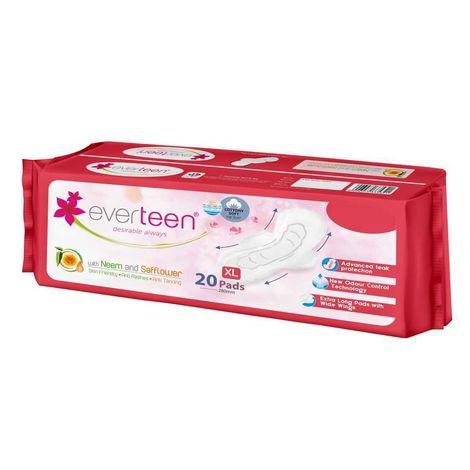 everteen xl sanitary napkin pads with neem and safflower, cottony-soft top layer for women - 1 pack (20 pads, 280 mm)