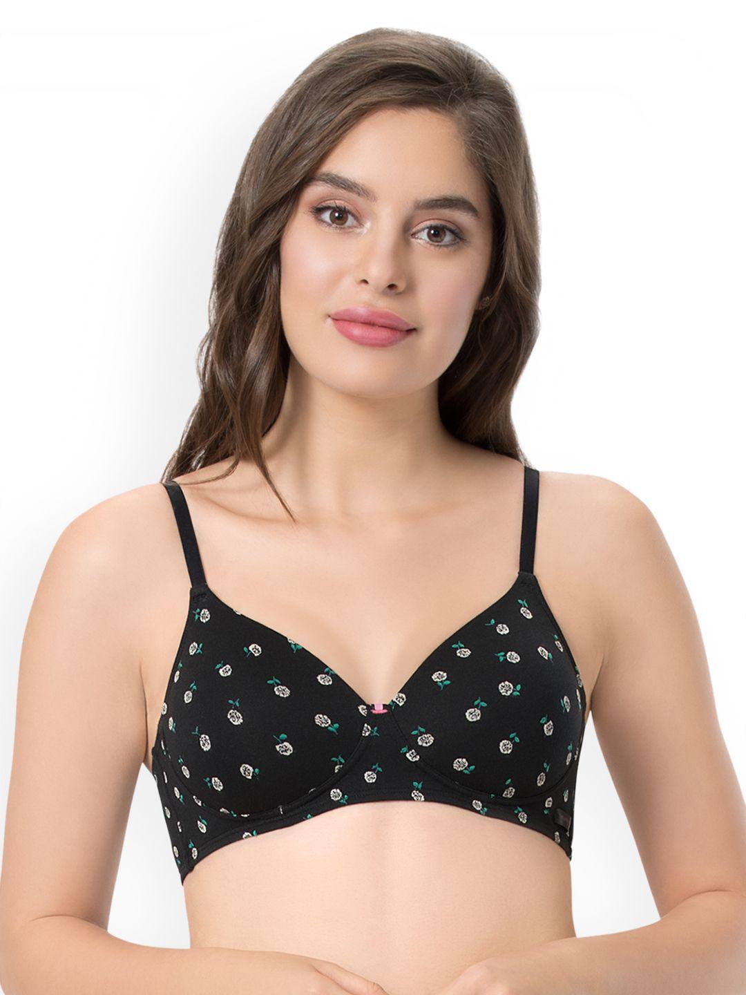 every de by amante black & beige printed non-wired padded t-shirt bra eb003