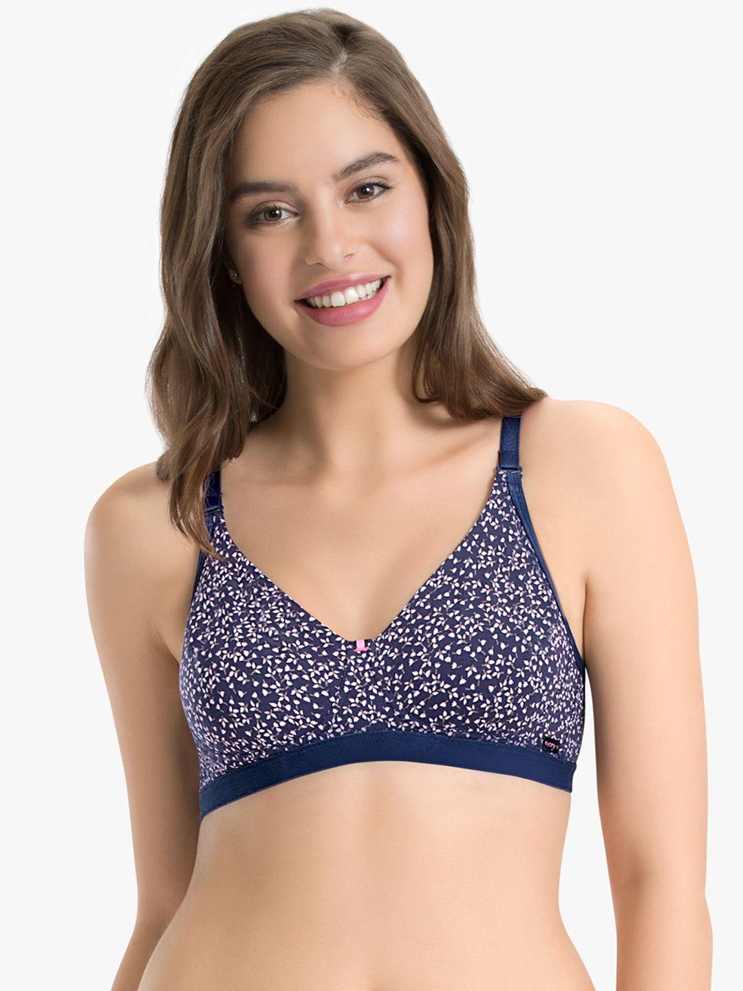 every de by amante blue floral printed non-wired non-padded everyday bra