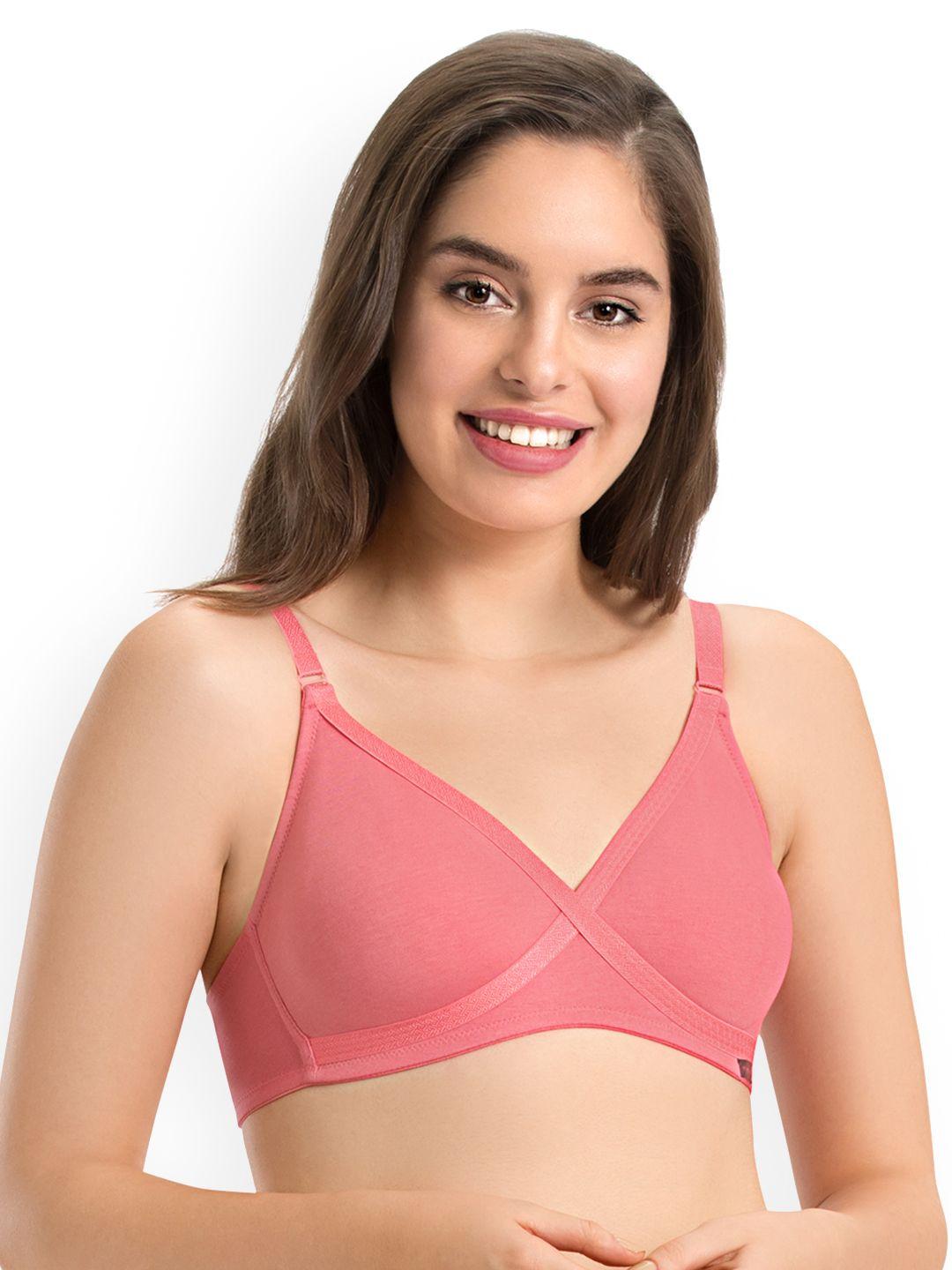 every de by amante pink solid non-wired non-padded crossover bra