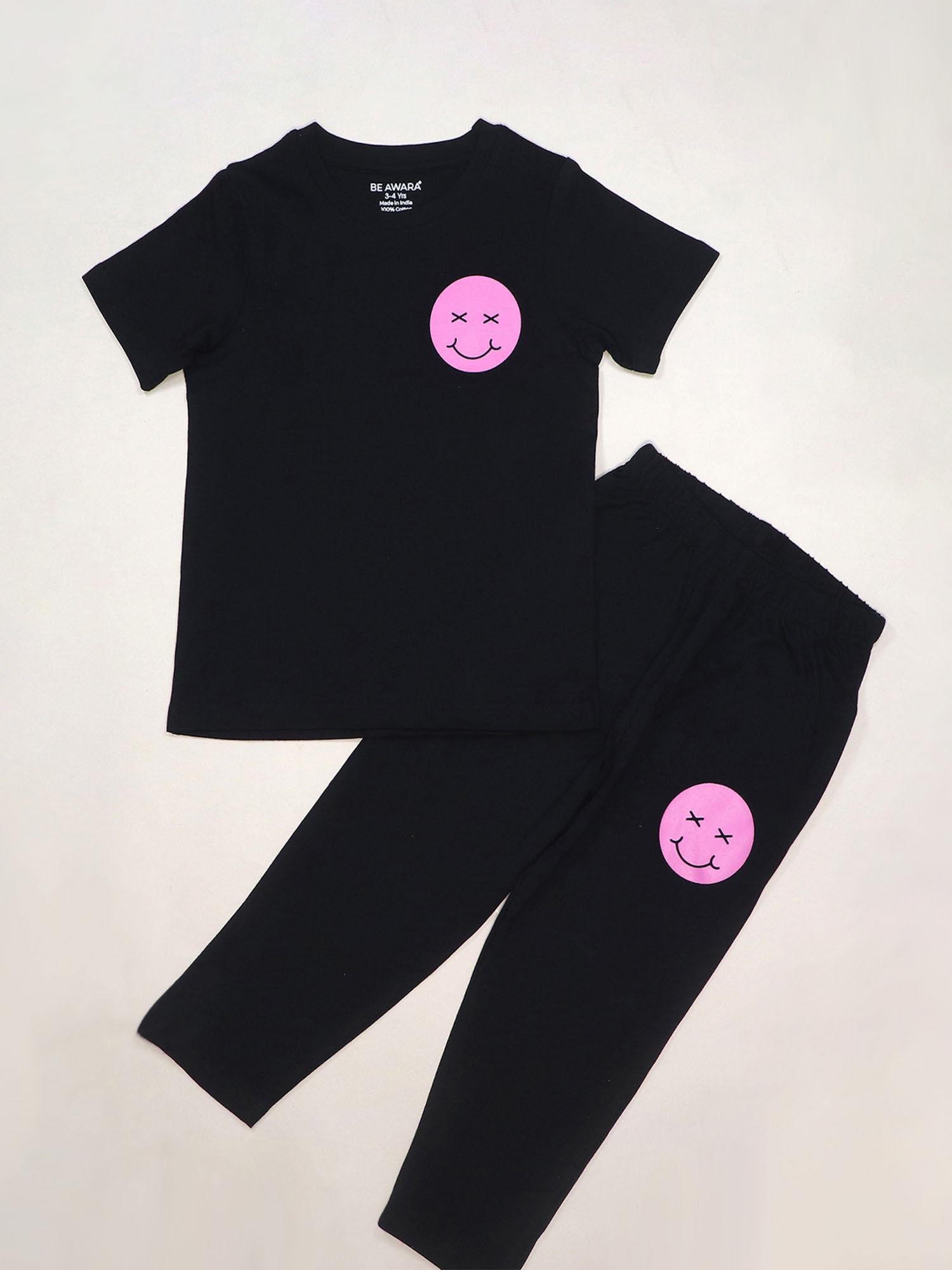 every thing will be okay kids back print t-shirt & pants - black (set of 2)