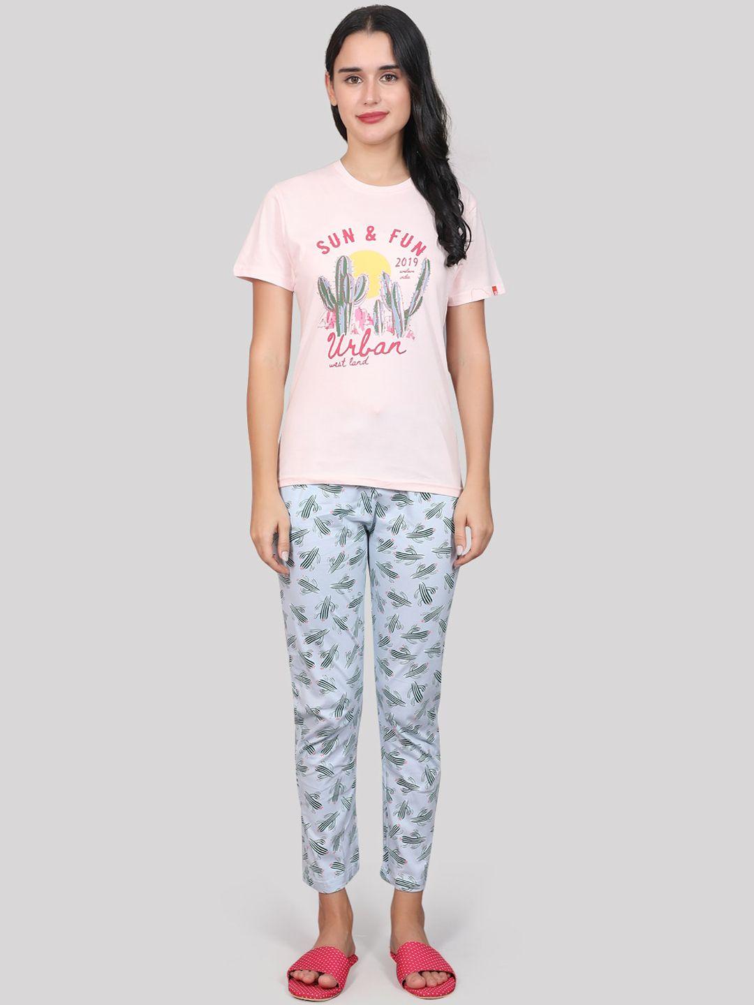 evolove typography printed pure cotton night suit