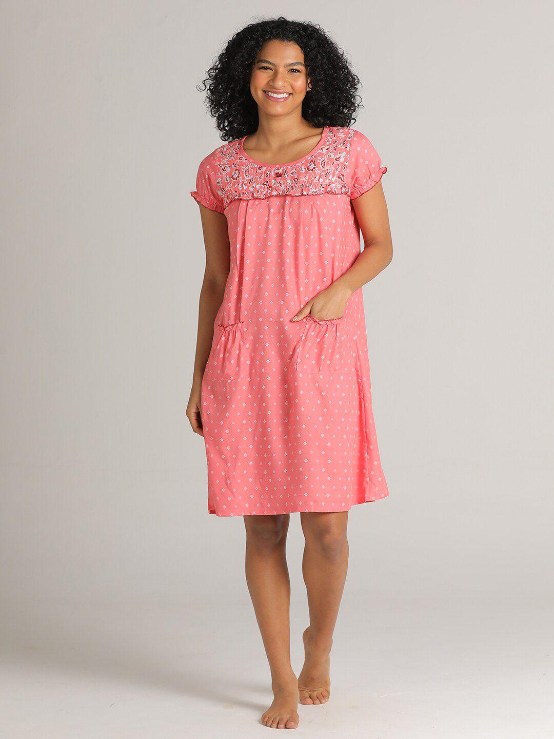 evolove women pink printed nightdress