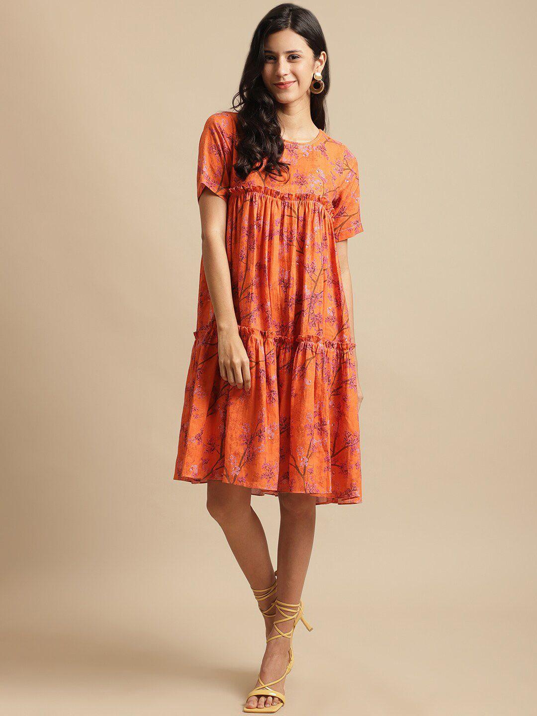 ewoke floral printed linen a-line dress