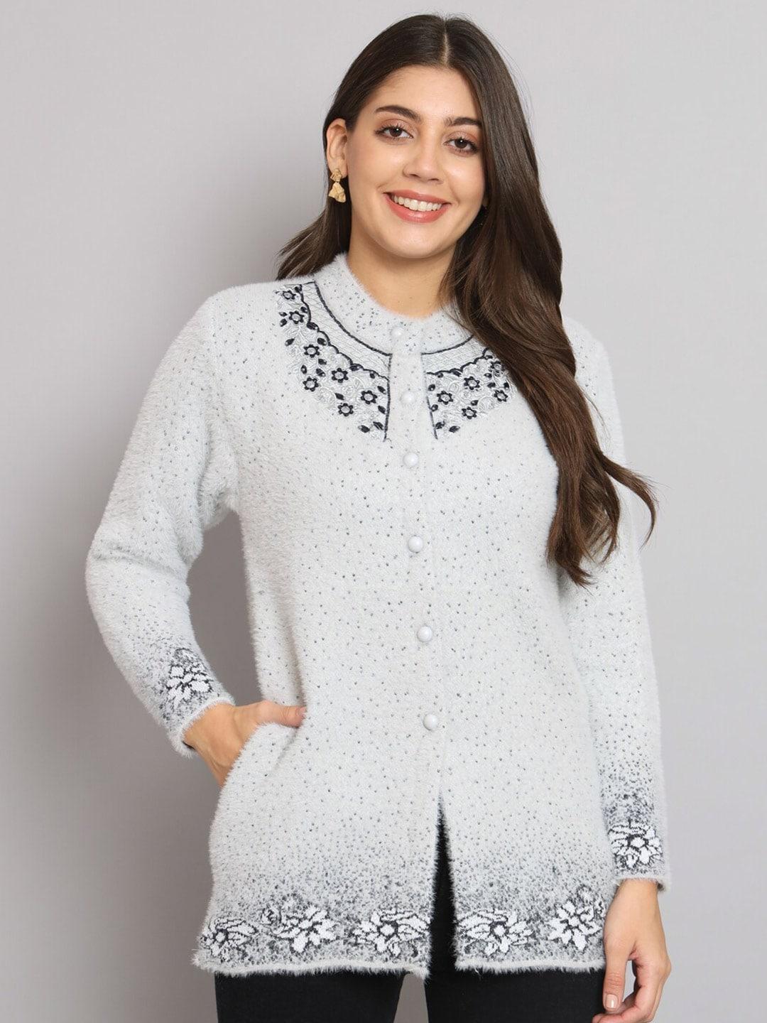 ewools floral embroidered pure woollen cardigan