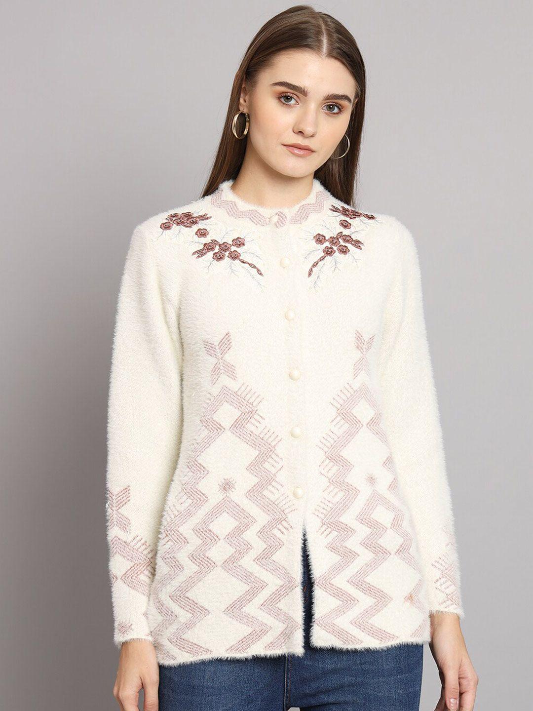 ewools floral embroidered pure woollen cardigan